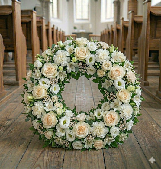 Blød pastel begravelseskrans | Begravelsesblomster