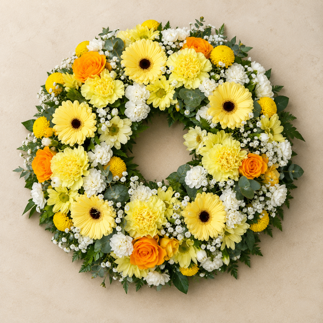 Yellow & White Funeral Wreath | Light Memorial Wreath Denmark