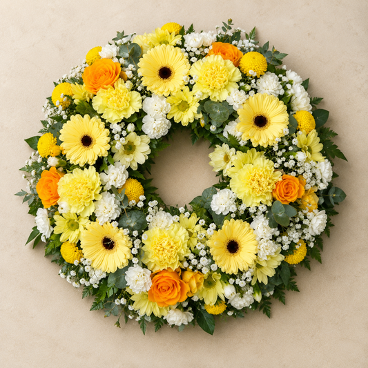 Yellow & White Funeral Wreath | Light Memorial Wreath Denmark