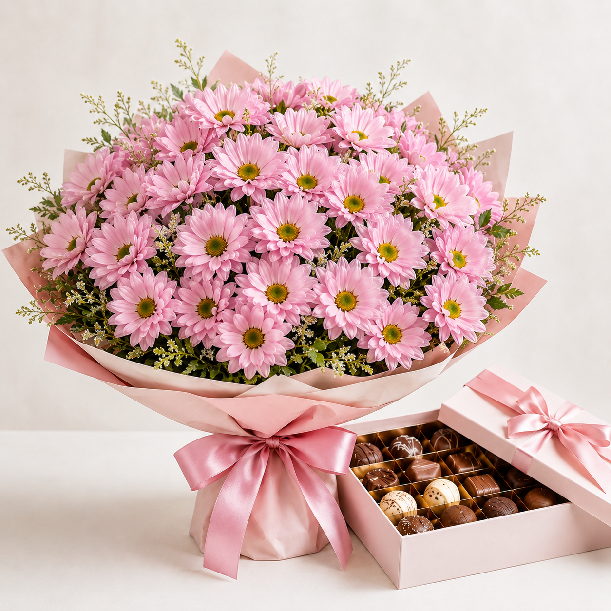 Pink Daisy Bouquet with Luxury Chocolates | Flower & Chocolate Delivery