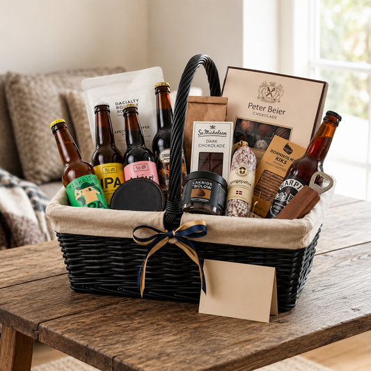 Premium øl & chokolade gavekurv 18+