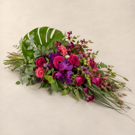Fuchsia & Lilla Bårebuket | Elegante Kondolenceblomster Danmark