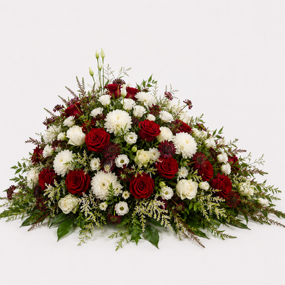 Red & White Pyramidal Funeral Flowers | Elegant Funeral Arrangement