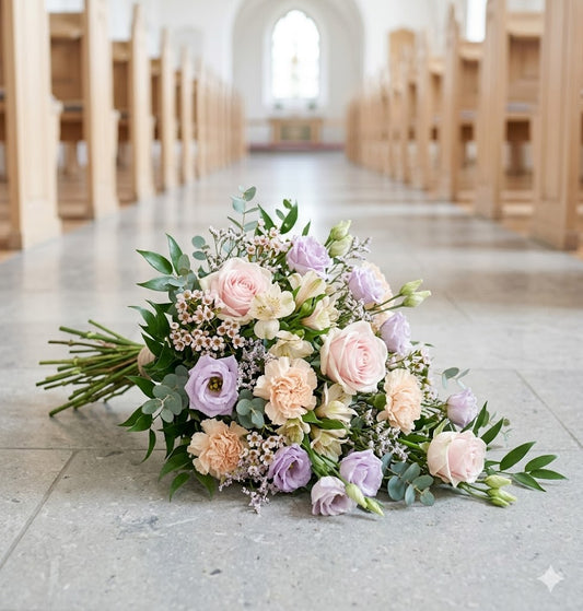 Bløde pastel begravelsesblomster | Kondolenceblomster