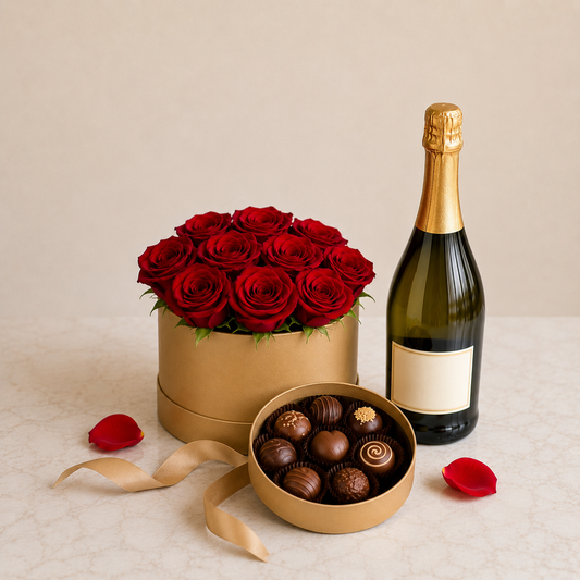 Luxury Red Rose Flower Box with Sparkling Gift & Chocolates | Premium Gift Delivery