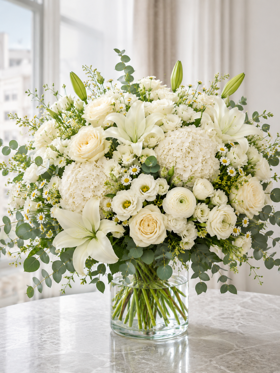 Hvid & cremefarvet buket | Send elegante blomster i Danmark