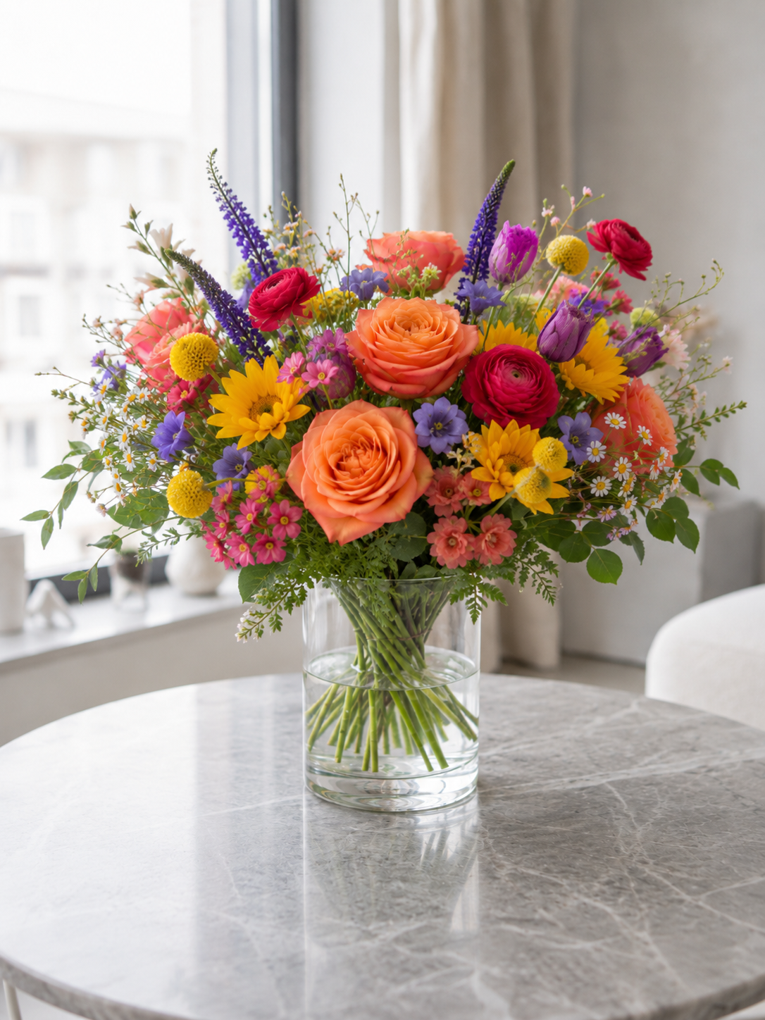 Vild farverig buket | Send naturlige blomster i Danmark