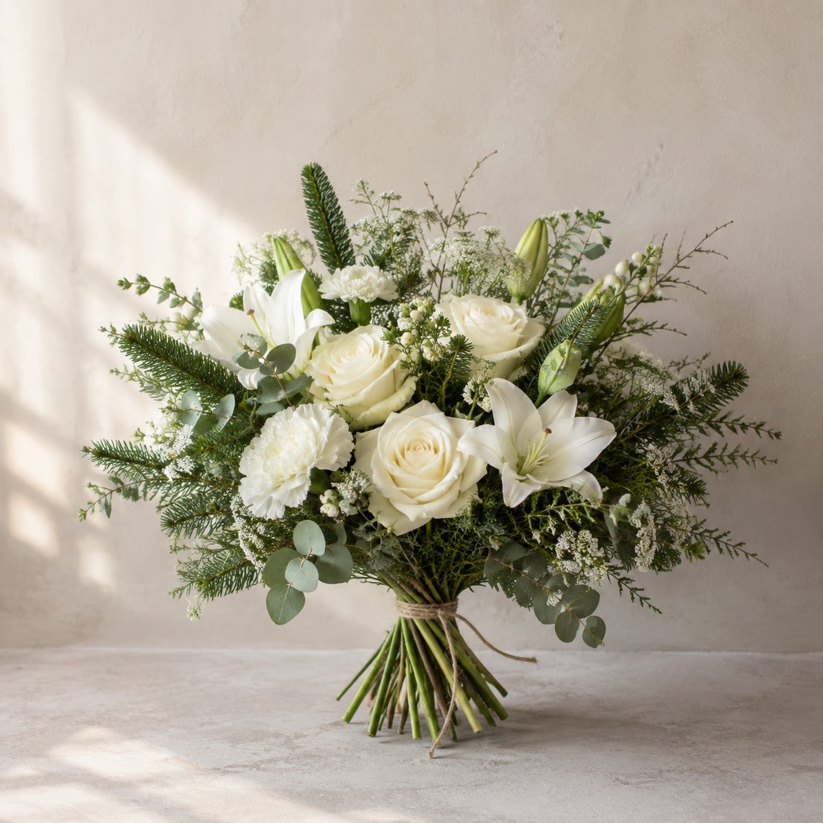 White Christmas Bouquet – AI-generated design concept for review