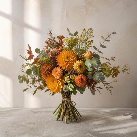 Golden Autumn Host Bouquet – AI-generated design concept for review