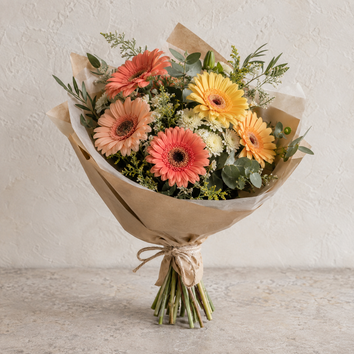 Little Gerbera Joy Bouquet — illustrative design; seasonal flowers may vary