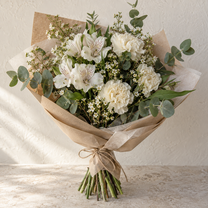 Ivory Alstroemeria Bouquet — illustrative design; seasonal flowers may vary