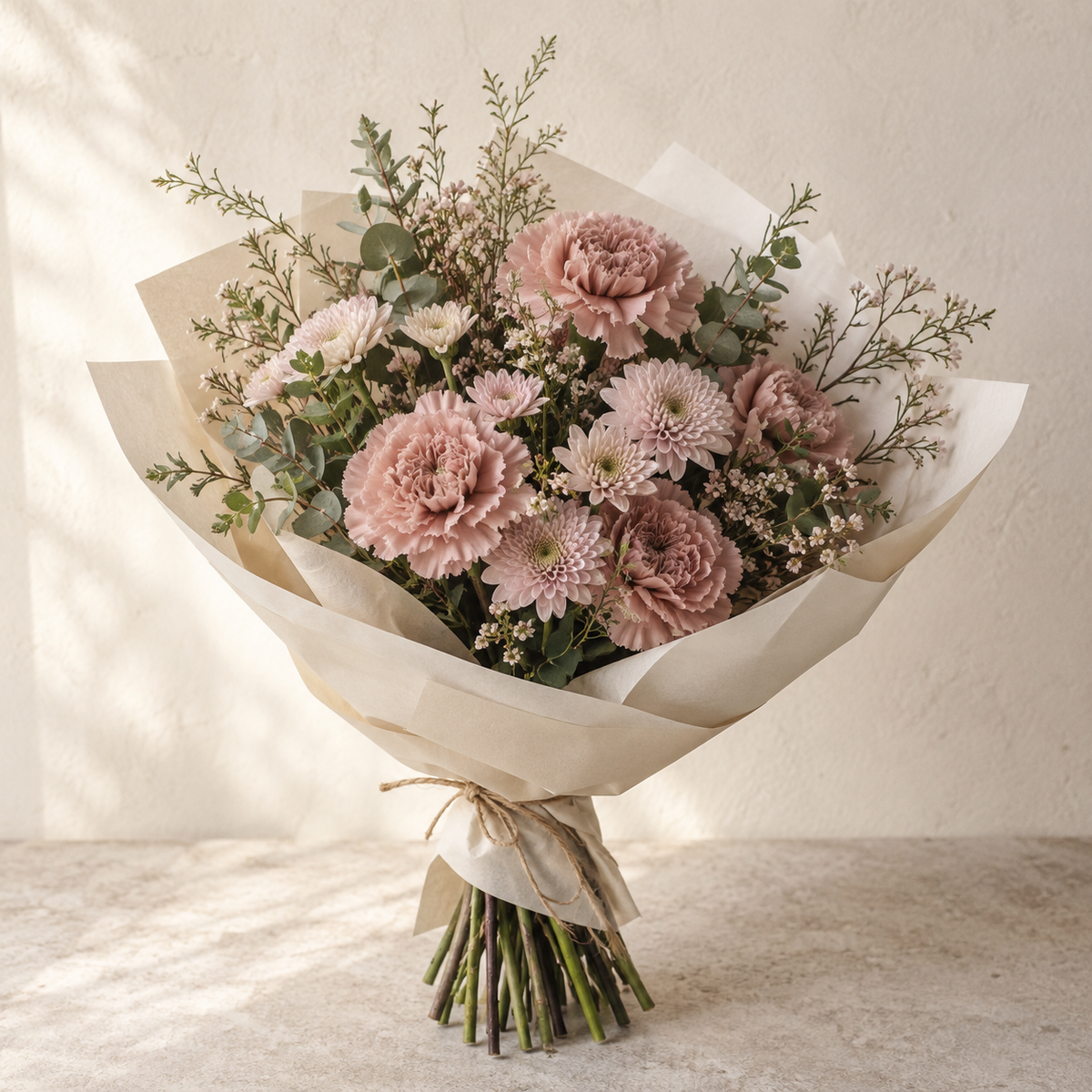 Pink Thank-You Posy — illustrative design; seasonal flowers may vary